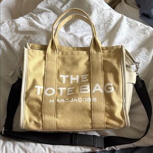 Marc Jacobs Beige Canvas Duffel Tote with Black Strap